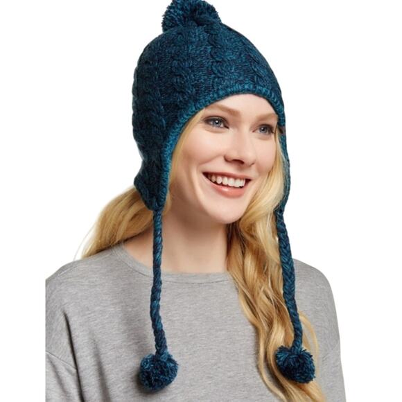 The North Face Blue Fuzzy Earflap Beanie Pom Winter Hat One Size Women’s - Picture 1 of 6